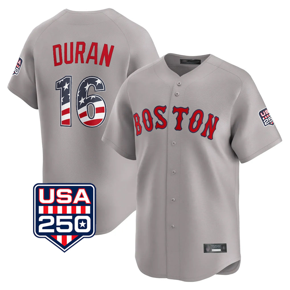 Boston Red Sox #16 Jarren Duran Player Gray Fedasgoge Road USA 250 Fourth of July Limited Home Game Stitched Jerseys