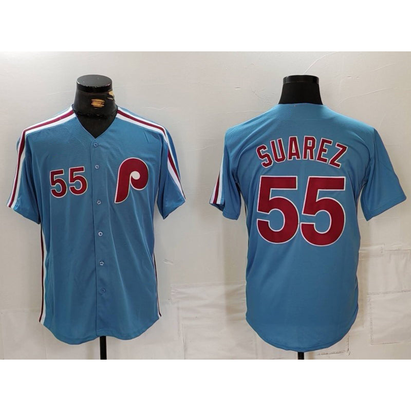 Philadelphia Phillies #55 Ranger Suarez Number Light Blue Fedasgoge Cooperstown Cool Base Jersey
