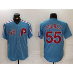 Philadelphia Phillies #55 Ranger Suarez Number Light Blue Fedasgoge Cooperstown Cool Base Jersey
