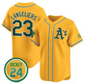 Oakland Athletics #23 Shea Langeliers Yellow Fedasgoge 2024 Limited With Rickey Henderson Patch Stitched Jersey