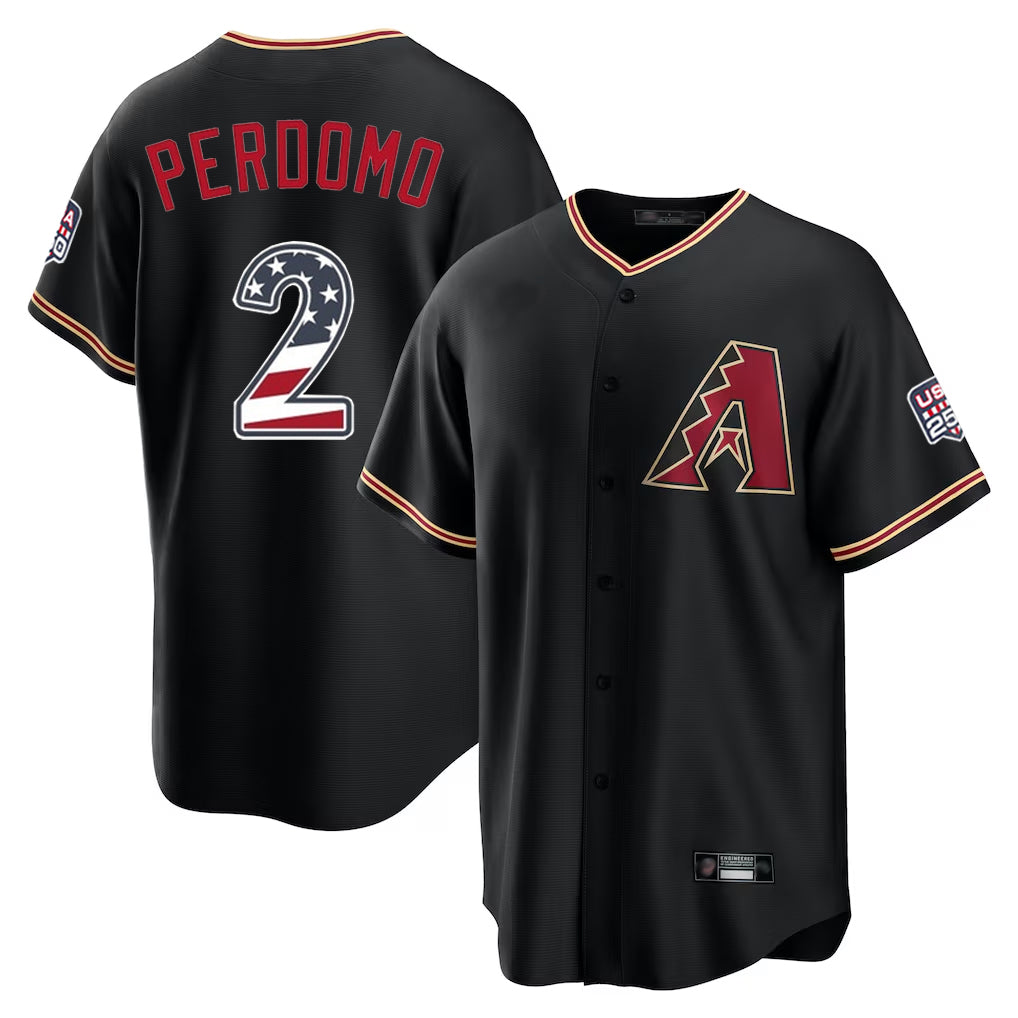 Arizona Diamondbacks #2 Geraldo Perdomo Player Black Fedasgoge USA 250 Fourth of July Game Home Stitched Jerseys
