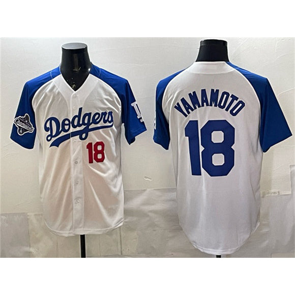 Los Angeles Dodgers #18 Yoshinobu Yamamoto White Royal Fedasgoge 2025 World Series Limited Stitched Jersey