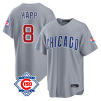 Chicago Cubs #8 Ian Happ Player Gray Fedasgoge 150th Anniversary Home Game Stitched Jerseys