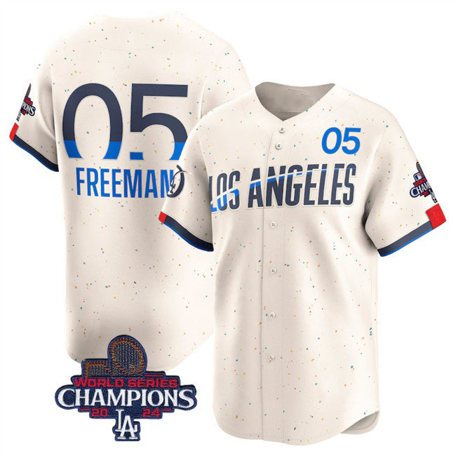 Los Angeles Dodgers #5 Freddie Freeman Cream Fedasgoge 2024 World Series Champions City Connect Limited Stitched Jersey