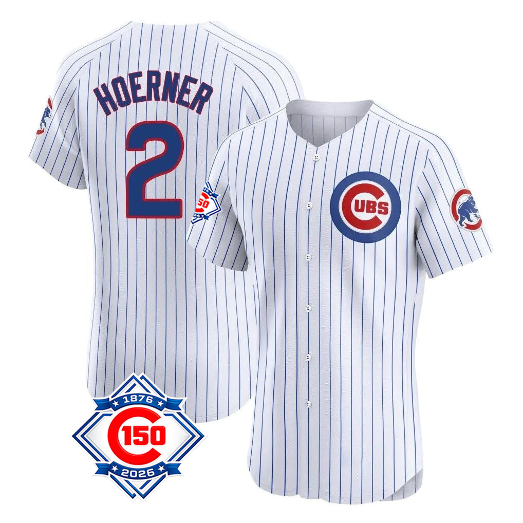 Chicago Cubs #2 Nico Hoerner Player White Fedasgoge 150th Anniversary Limited Elite Home Game Stitched Jerseys
