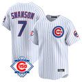 Chicago Cubs #7 Dansby Swanson Player White Fedasgoge 150th Anniversary Limited Home Game Stitched Jerseys