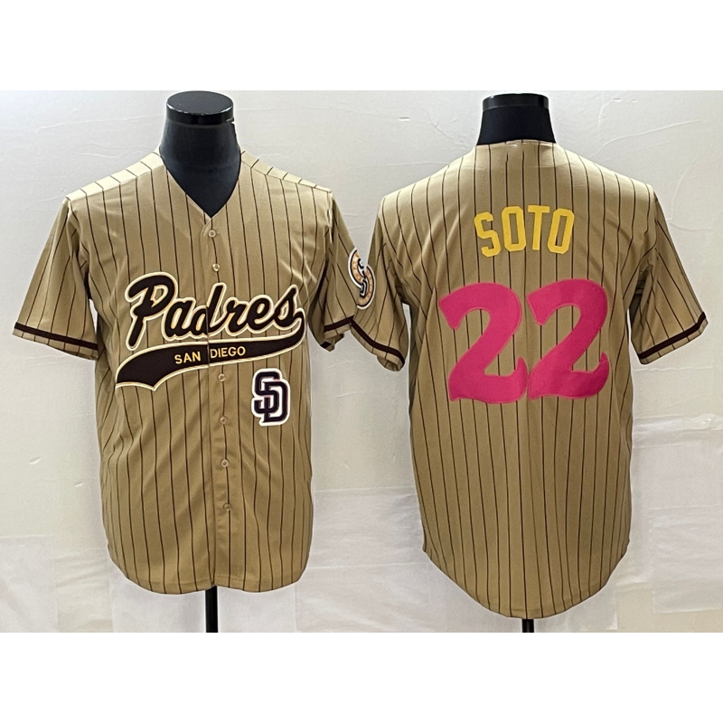 San Diego Padres #22 Juan Soto Tan Fedasgoge Pinstripe 2023 City Connect Cool Base Stitched Jersey 2