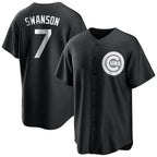 Chicago Cubs #7 Dansby Swanson Player Black Fedasgoge Game Stitched Jerseys