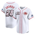Cincinnati Reds #28 Eugenio Su¨¢rez Player White Fedasgoge Speedway Classic Home Limited Stitched Jerseys