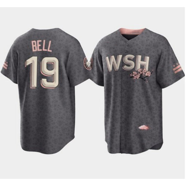 Washington Nationals #19 Josh Bell 2022 Grey Fedasgoge City Connect Cherry Blossom Cool Base Stitched Jersey