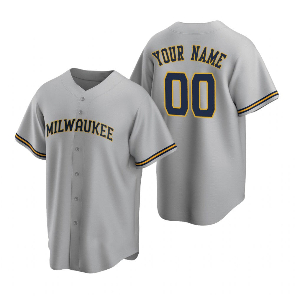Custom Milwaukee Brewers Gray Fedasgoge Stitched Cool Base Road Jersey