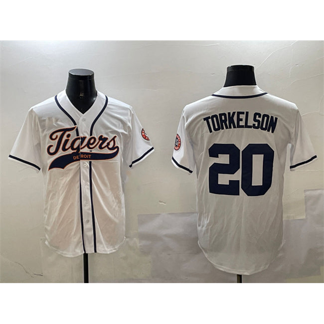 Detroit Tigers #20 Spencer Torkelson White Fedasgoge With Patch Cool Base Stitched Jersey