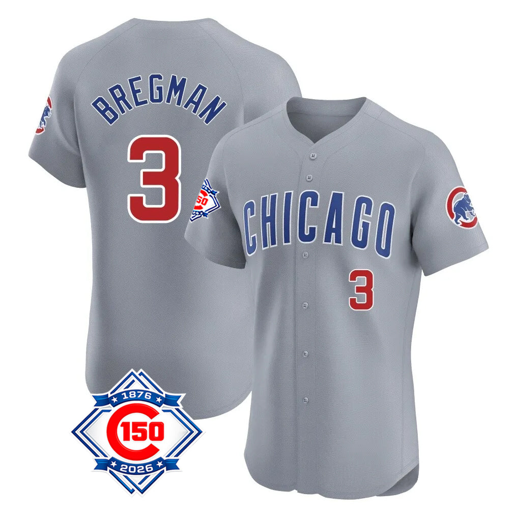 Chicago Cubs #3 Alex Bregman Player Gray Fedasgoge Road 150th Anniversary Limited Elite Home Stitched Jerseys