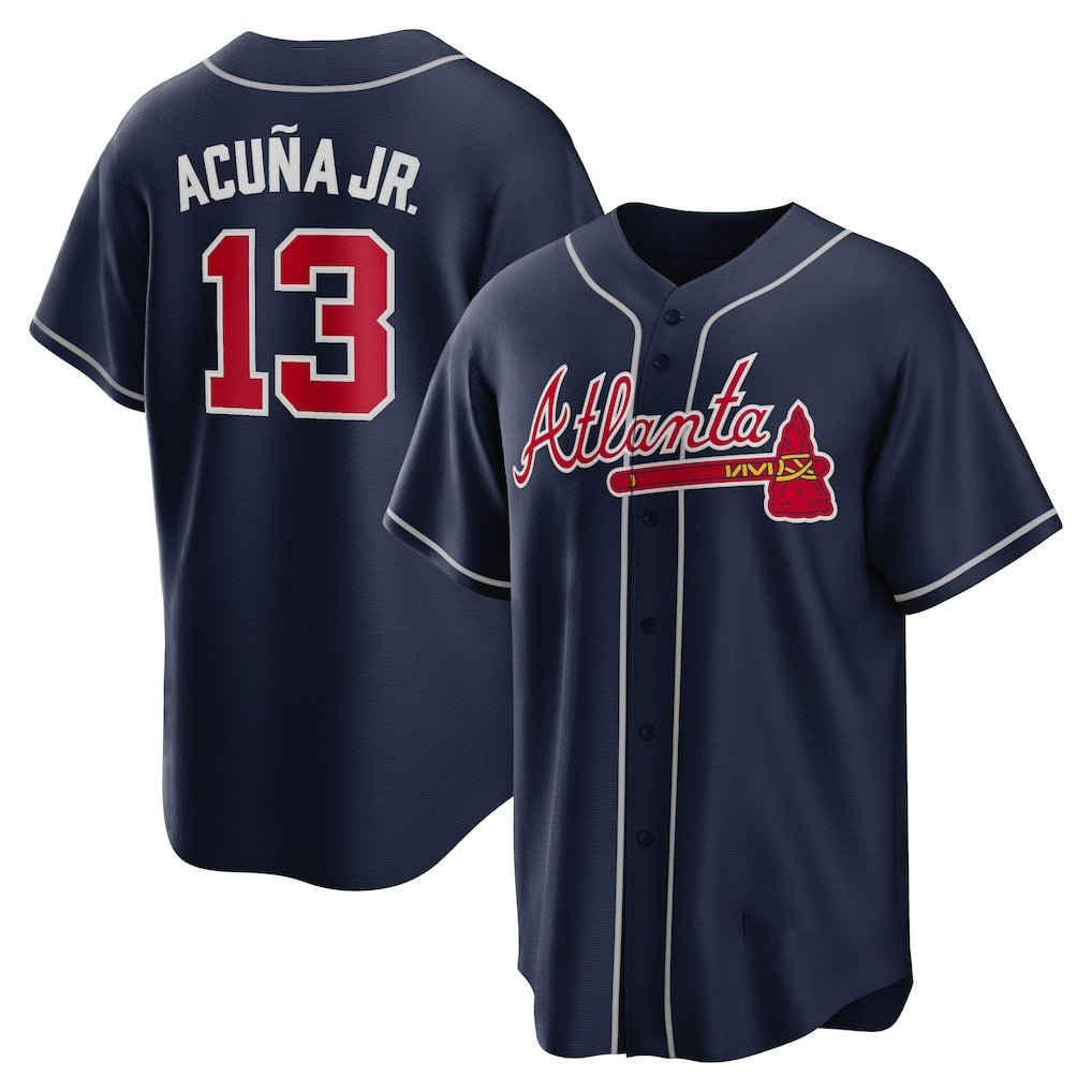 Atlanta Braves #13 Ronald Acuna Jr. Navy FOULKSSHOP Alternate Replica Player Name Jersey