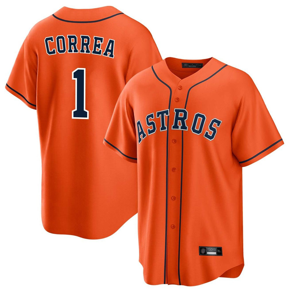 Houston Astros #1 Carlos Correa Player Orange Fedasgoge Home Game Stitched Jerseys