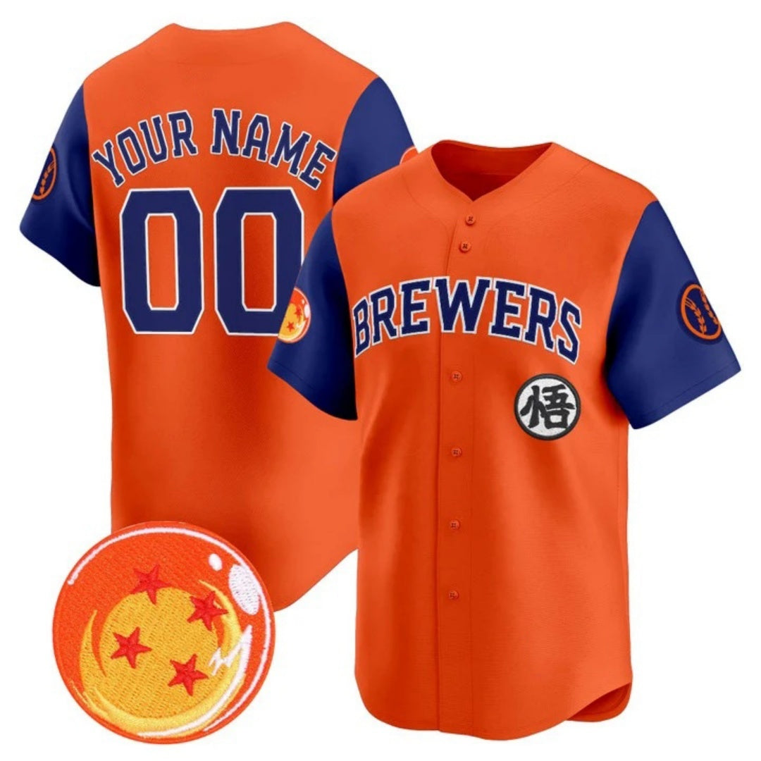 Custom Milwaukee Brewers x Dragon Ball Royal Orange Fedasgoge Vapor Premier Limited Jersey - All Stitched