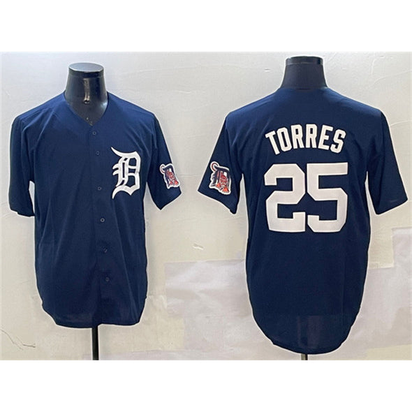 Detroit Tigers #25 Gleyber Torres Navy Fedasgoge With Patch Cool Base Stitched Jersey