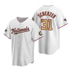 Washington Nationals #31 Max Scherzer White Gold Fedasgoge 2019 World Series Champions Stitched Cool Base Jersey