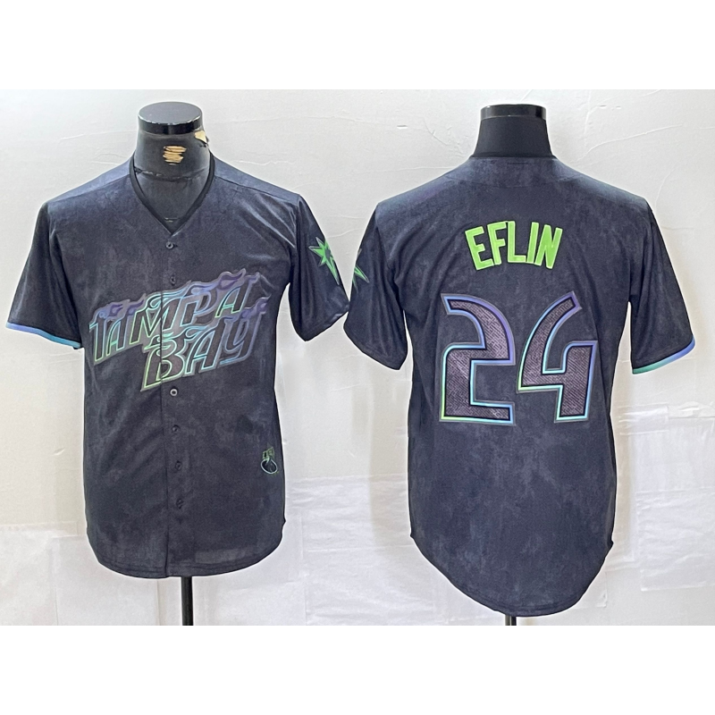 Tampa Bay Rays #24 Zach Eflin Charcoal Fedasgoge 2024 City Connect Limited Cool Base Jersey