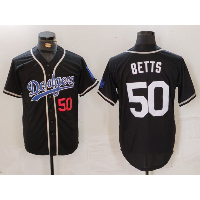 Los Angeles Dodgers #50 Mookie Betts Number Black Fedasgoge White Cool Base Stitched Jersey 2