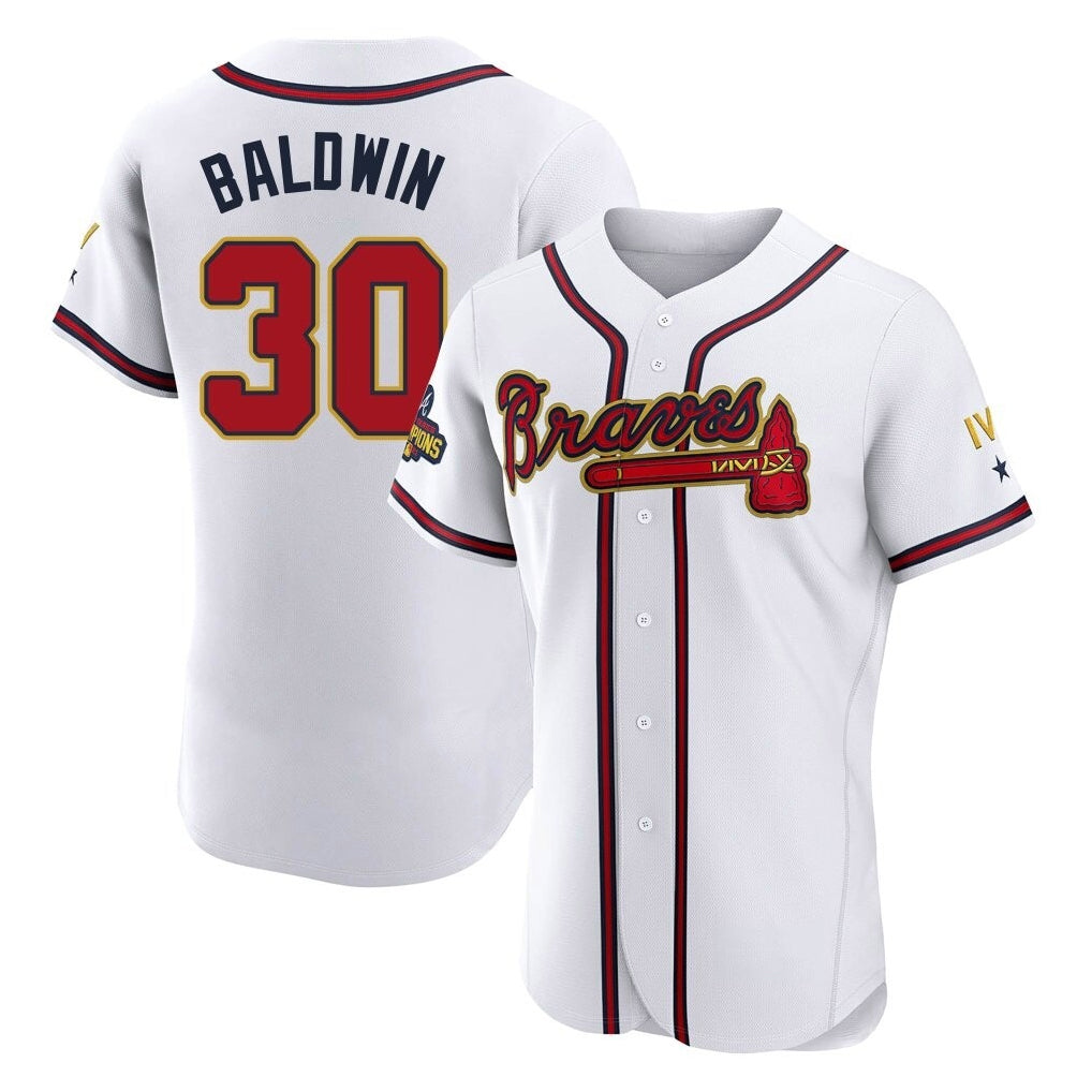 Atlanta Braves #30 Drake Baldwin Player White Gold Fedasgoge Limited Elite Home Game Stitched Jerseys