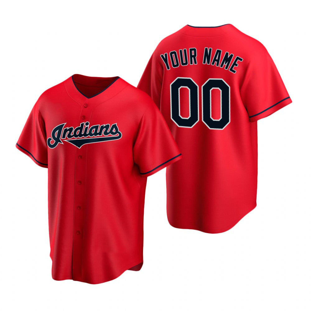 Custom Cleveland Indians Red Fedasgoge Stitched Cool Base Jersey