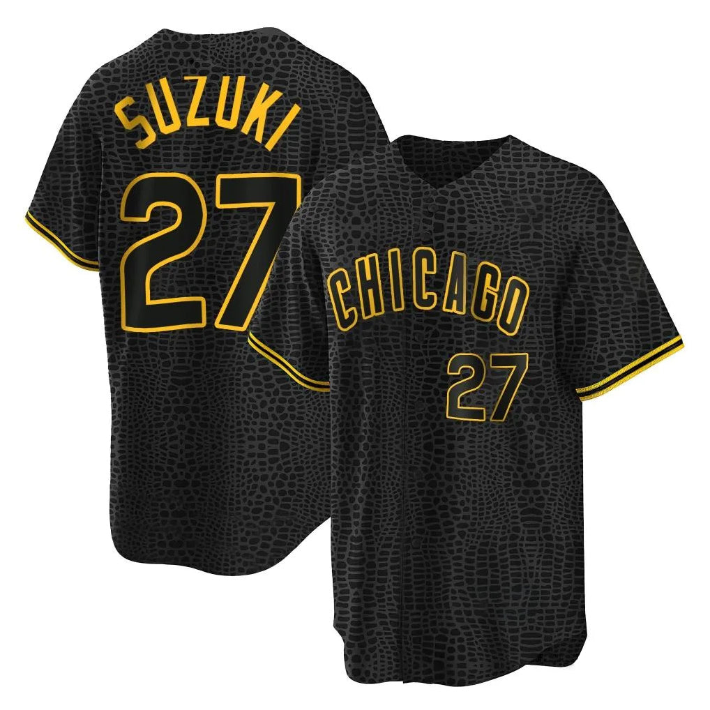 Chicago Cubs #27 Seiya Suzuki Player Black Fedasgoge Snake Skin City Game Stitched Jerseys