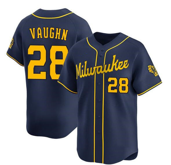 Milwaukee Brewers #28 Andrew Vaughn Navy Fedasgoge Alternate Limited Stitched Jersey