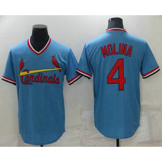 St. Louis Cardinals #4 Yadier Molina Light Blue Fedasgoge Pullover Cooperstown Collection Stitched Jersey