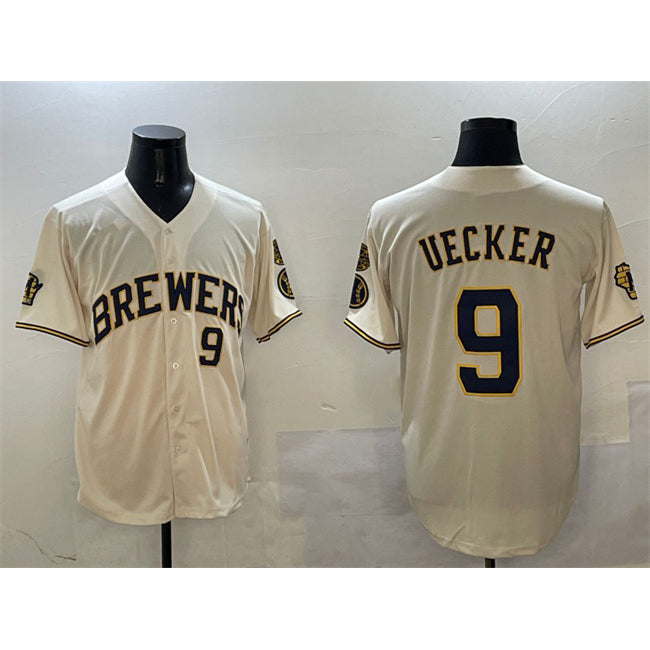 Milwaukee Brewers #9 Bob Uecker Cream Fedasgoge With Home Patch Limited Stitched Baseball Jersey