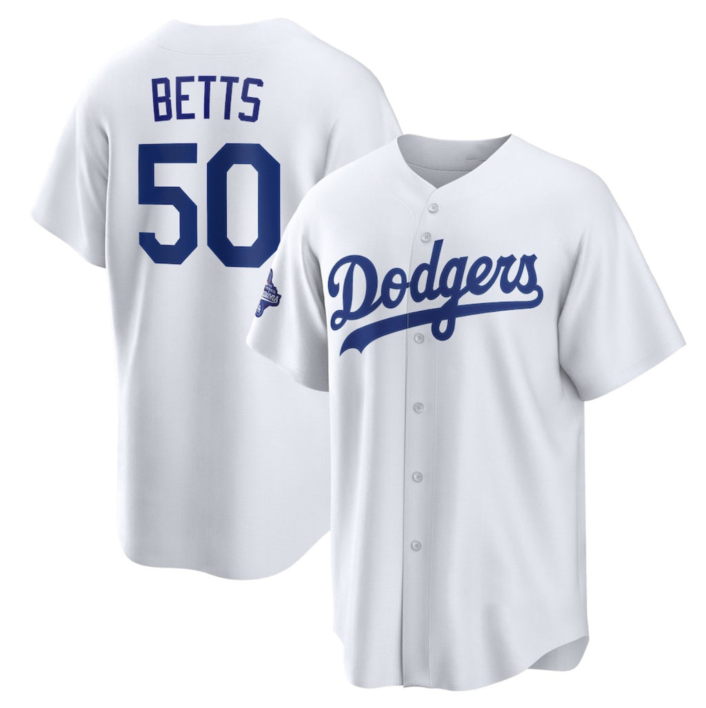 Los Angeles Dodgers #50 Mookie Betts White Fedasgoge 2025 World Series Champions Home Cool Base Stitched Jersey