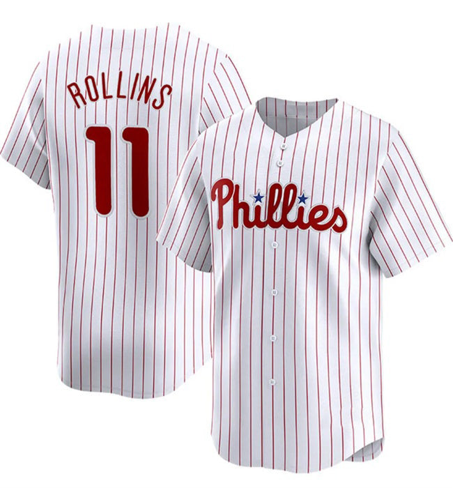 Philadelphia Phillies #11 Jimmy Rollins White Fedasgoge Home Limited Stitched Jersey
