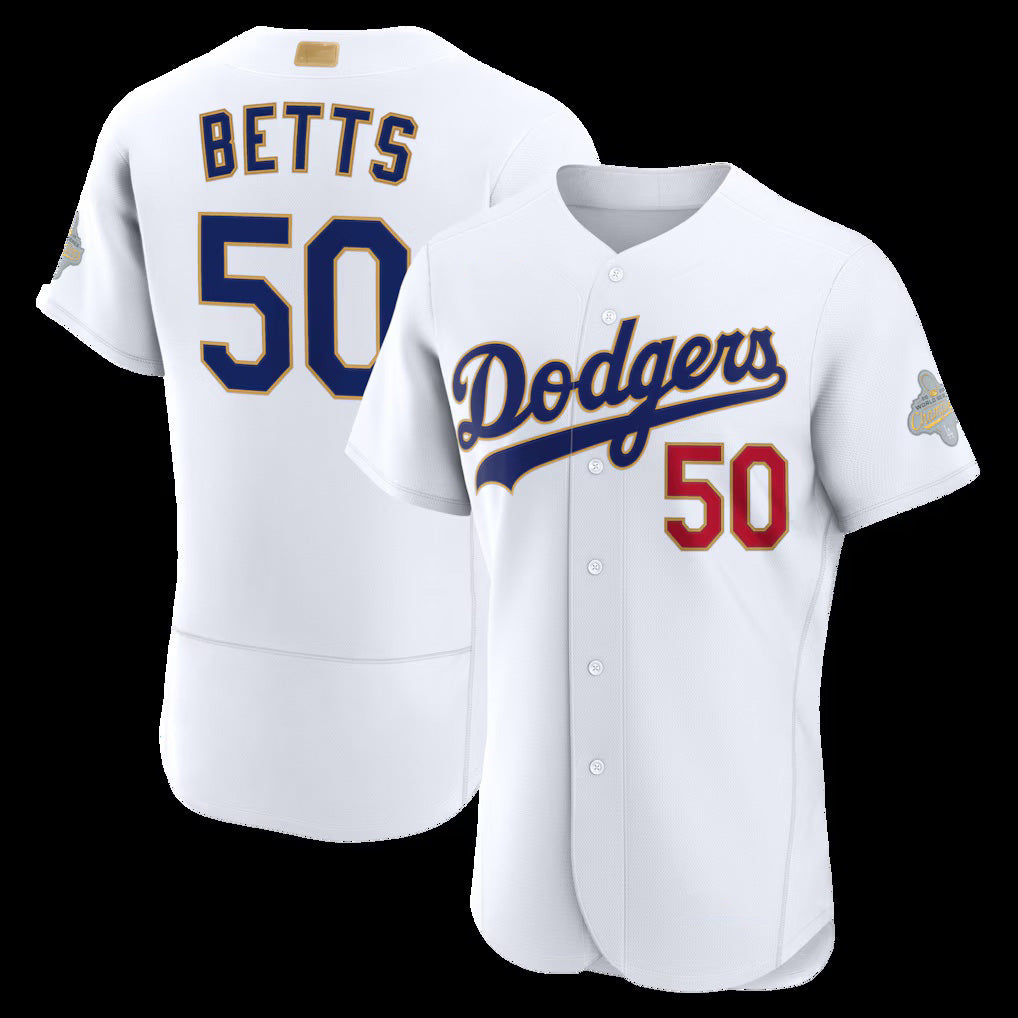 Los Angeles Dodgers #50 Mookie Betts White Fedasgoge 2026 Gold Collection Authentic Jersey