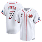 Cincinnati Reds #7 Spencer Steer White Fedasgoge 2025 Speedway Classic Home Limited Stitched Jersey