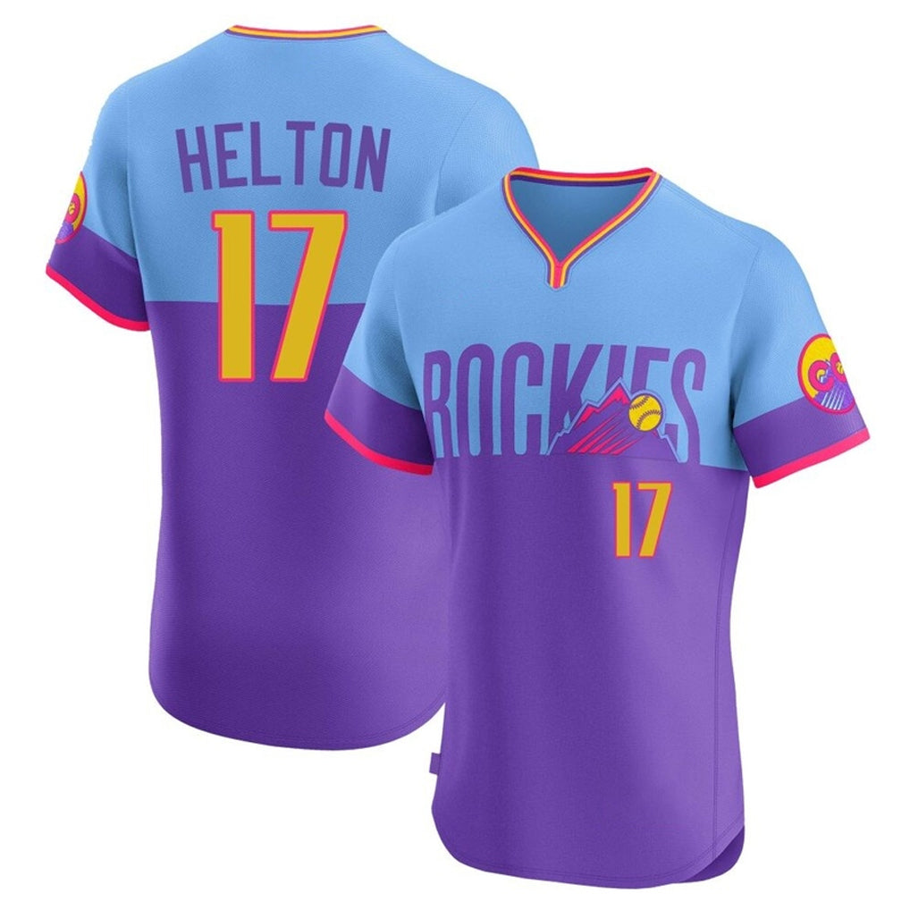 Colorado Rockies #17 Todd Helton Player Purple-Light Blue Fedasgoge City Connect Limited Elite Home T-shirt Stitched Jerseys