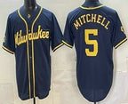 Milwaukee Brewers #5 Garrett Mitchell Navy Blue Fedasgoge Stitched Cool Base Jersey