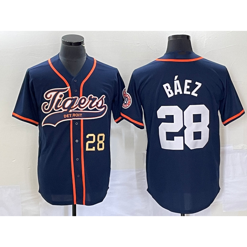 Detroit Tigers #28 Javier Baez Number Navy Blue Fedasgoge Cool Base Stitched Jersey