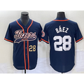 Detroit Tigers #28 Javier Baez Number Navy Blue Fedasgoge Cool Base Stitched Jersey