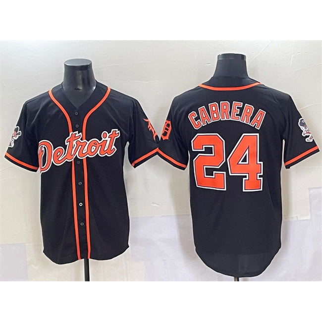 Detroit Tigers #24 Miguel Cabrera Black Fedasgoge With Patch Cool Base Stitched Jersey