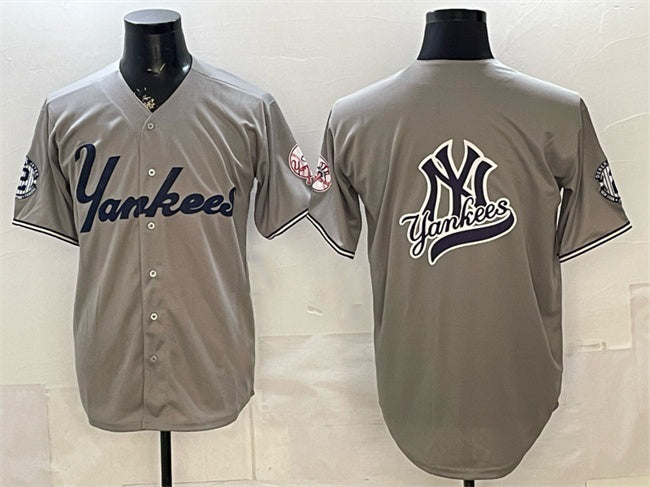 New York Yankees Team Big Logo Grey Fedasgoge With Patch Limited Stitched Jersey