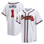 Atlanta Braves #1 Ozzie Albies Player White Gold Fedasgoge Home Game Stitched Jerseys