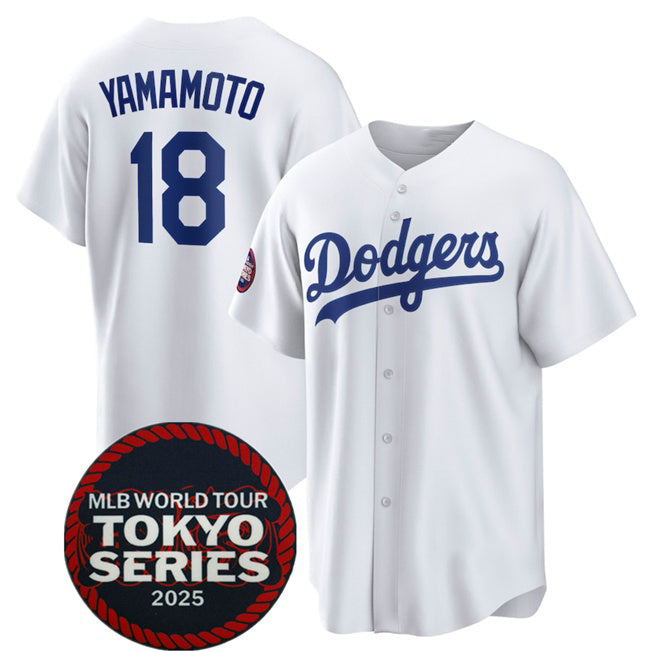 Los Angeles Dodgers #18 Yoshinobu Yamamoto White Fedasgoge 2025 World Tour Tokyo Series Home Stitched Jersey