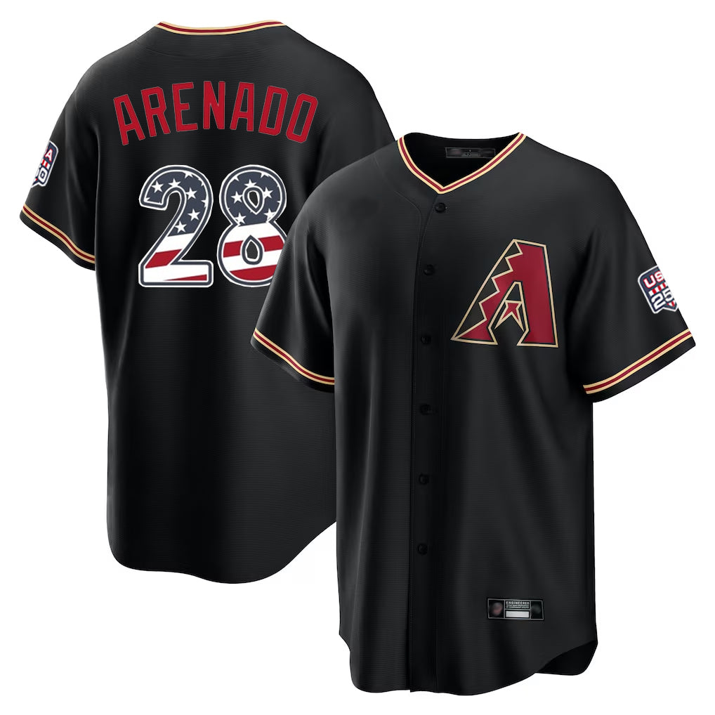 Arizona Diamondbacks #28 Nolan Arenado Player Black Fedasgoge USA 250 Fourth of July Game Home Stitched Jerseys