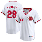 Cincinnati Reds #28 Eugenio Su¨¢rez Player White Fedasgoge Cooperstown Collection Limited T-shirt Home Stitched Jerseys