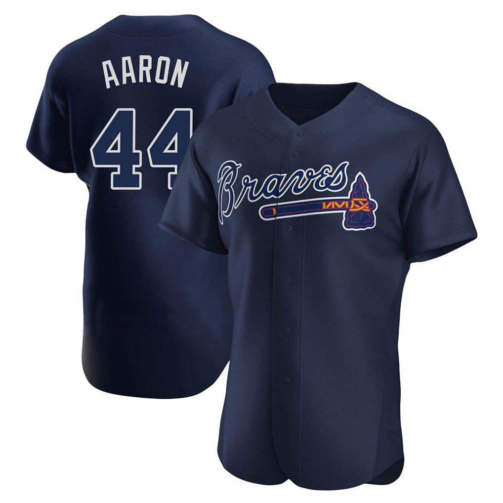 Atlanta Braves #44 Hank Aaron Player Navy Fedasgoge Alternate Limited Elite Home Game Stitched Jerseys