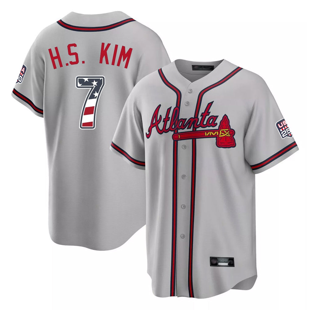 Atlanta Braves #7 Ha-Seong Kim Player Gray Fedasgoge USA 250 Fourth Of July Limited Home Game Stitched Jerseys