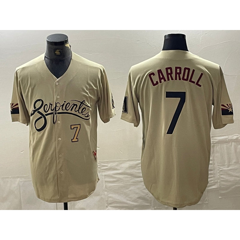 Arizona Diamondbacks #7 Corbin Carroll Number 2021 Gold Fedasgoge City Connect Cool Base Stitched Jersey 2