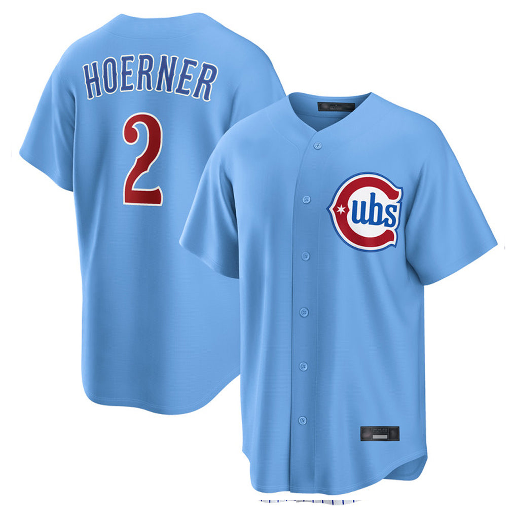 Chicago Cubs #2 Nico Hoerner Player Light Blue Fedasgoge Home Game Stitched Jerseys