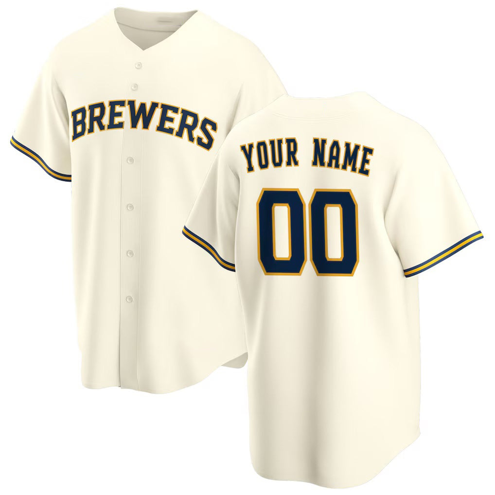 Custom Milwaukee Brewers Cream Fedasgoge Home Replica Jersey