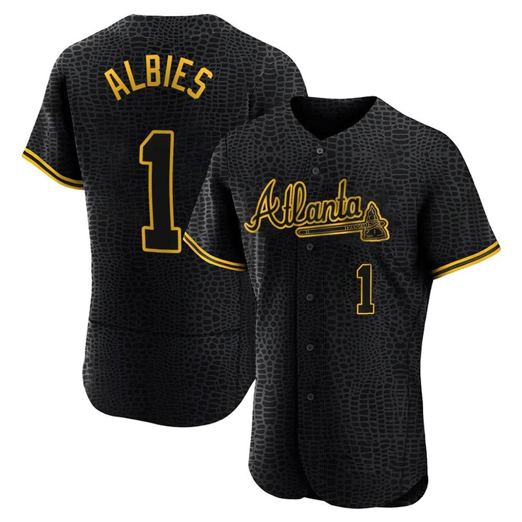 Atlanta Braves #1 Ozzie Albies Player Black Fedasgoge Snake Skin City Limited Elite Home Game Stitched Jerseys